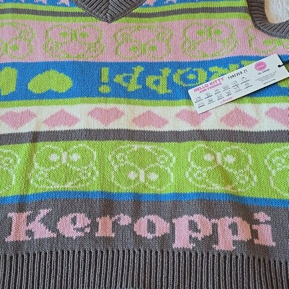 Hello Kitty & Friends Keroppi Sweater Vest Size 2X Pink Grey Green V Neckline - Picture 8 of 14